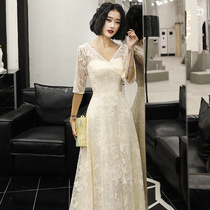 White evening dress dress dress female banquet temperament chorus performance Annual Meeting birthday host light luxury minority high-end