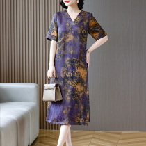 Floro scents cloud yarn one-piece dress 2022 pop dresses new female real silk mulberry silk long covered meat weighing high end