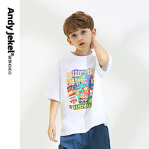 (Summer New) Child short sleeve T-shirt boy pure cotton Compassionate Tide Half Sleeve Big Boy Foreign Air Boy Fit 2022
