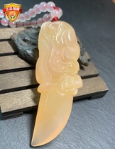 Natural jade yellow dragon jade dragon jade dragon tooth pendant pendant ice seed old material fine carving transfer male and female fur coat chain