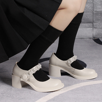 Beautiful Lovers Single Shoes Woman Genuine Leather style Girls High heel Shocoarse heels Big Heads Fairy Wind JK Shoes Design Feel Mary Treasures Shoes