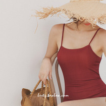 Mimoi vintage wine red backless sling ins Wind sexy swimwear one-piece cover meat slim hot spring swimsuit women