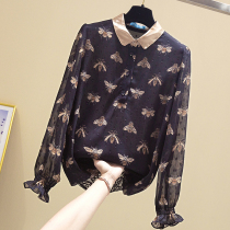 Korean design sense niche Chiffon shirt womens long-sleeved 2020 spring new lace shirt Western style thin top tide