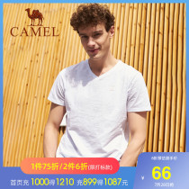 Camel mens 2021 summer Korean edition short-sleeved T-shirt mens solid color V-neck T-shirt cotton loose base shirt top men