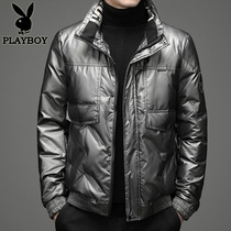 Playboy bright face leather down jacket mens thin short winter NEW TREND brand mens disposable coat