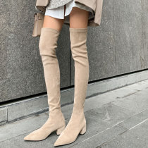 2022 Spring New Long Boots Over Knee Boots High Drum Boots Coarse Heel High Heel Slim Skinny Boots With Its Elastic Boots