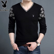  Playboy v-neck sweater mens pullover Korean slim-fit trend knitwear chicken heart collar personality low-neck line clothes handsome