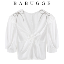 Small crowddesign Feel Shirt Woman 21 Summer New Korean version Short Bubble Cuff Temperament V Collar Close-up Waist Blouse