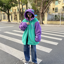 YUKIDABAI embroidery Little Bear lamb suede Even cap jacket Female Korean version thickened original Cebu Wind cute girl Loose Wins