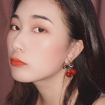 Japanese trend retro cute girl sweet red cherry earrings short temperament simple earrings ear clip