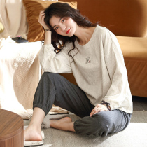 Fall pyjamas womens spring and autumn in pure cotton 2021 The new long sleeve full cotton lady can be worn outside the home suit suit