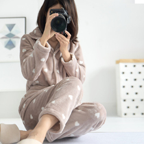 Autumn and winter coral velvet pajamas Ladies Spring and Autumn long sleeve thick flannel suit cute summer plus velvet home wear