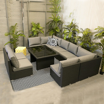 Outdoor rattan sofa combination leisure rattan sofa living room corner rattan furniture balcony courtyard three-person rattan sofa