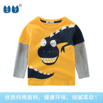 Export cut standard foreign trade tail single childrens clothing new 2021 spring boys T-shirt dinosaur baby top base shirt