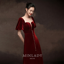Famous) Morandi toast bride 2021 new autumn thanks banquet engagement back door red evening dress