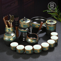 Lazy stone grinding semi-automatic kung fu tea set Small set household living room ceramic teapot office tea making artifact