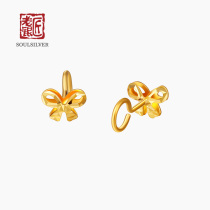 The old silversmith 999 foot gold carpenter with butterfly knot bend pure gold ear nail minimalist design gold earthen nail woman