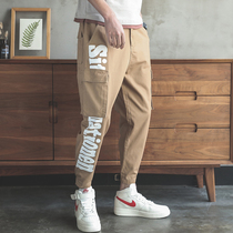 Mens summer new overalls trendy brand Harlan pants loose casual pocket nine-leg pants trendy pants