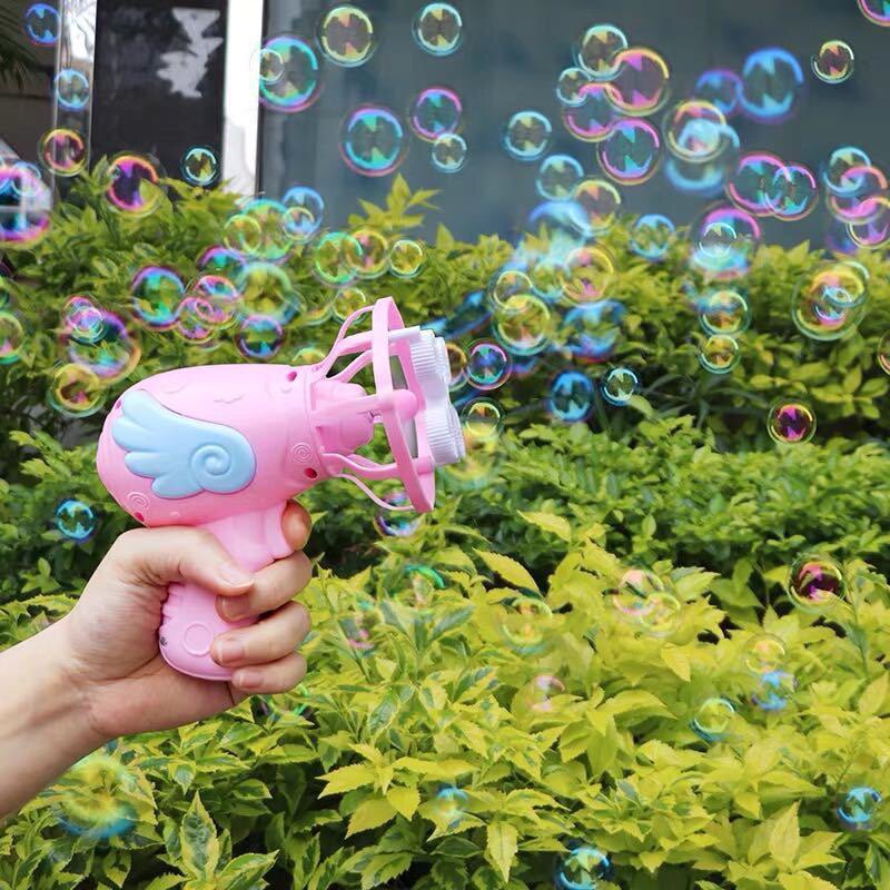 Douyin Net Red Summer Playing Water Pink Angel Bubble Gun Children's Electric Bubble Camera Bubble Liquid Battery Toys