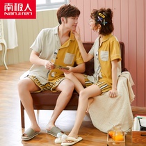 Couple Sleepwear Summer Pure Cotton Short Sleeve Shorts Cardiovert cute male and female slim section All cotton Home Suits Two Suits