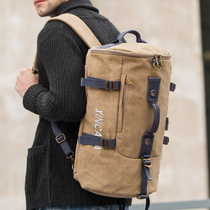 Large Capacity Canvas Travel Cylinder Bag Retro Single Shoulder Bag Outdoor Mens Double Shoulder Bag Minima Casual Sports Backpack