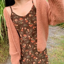 Platycodon grandiflorum dress French niche fall winter 2021 new retro slim corduroy floral suspender skirt women