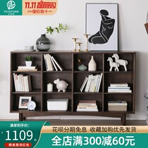 Solid wood bookcase against the wall Nordic floor shelf storage cabinet wooden storage cabinet living room simple lattice cabinet