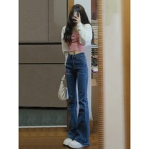 Small flared pants womens autumn and winter retro high waist jeans loose and thin design pants hot girl flared pants