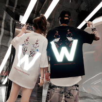 National tide 3M reflective couple summer hip-hop short-sleeved T-shirt men and women ins loose large size trend students wild half sleeve
