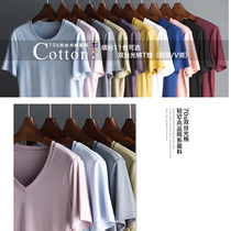 Japanese light luxury new ~ double mercerized cotton slim simple round neck T-shirt women slim short sleeve TEE V neck T-shirt