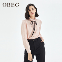 OBEG Euro Bieqian crashes into 2022 spring and summer new float with mulberry silk retro long sleeve shirt 10423076