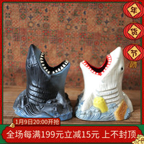 W1962 American order high temperature ceramic hand-painted simulation shark modeling creative pendulum pen container storage barrel