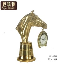 Barrett 2021 home import all-copper retro desk clock gold bright copper horse head clock clock with ornaments