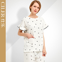 Shile half-sleeve print ladies home set summer sweet can wear short sleeved pajamas summer comfort Capri pants