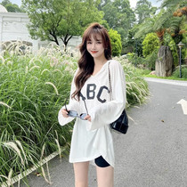 Kaka Womens Official Flagship ABC Thin Cap Long Sleeve Sunscreen T-shirt Lax Summer Loose Mid-Long Costumes