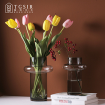 Simple small waist transparent glass vase ornaments living room hydroponic tulips rich bamboo open decorative flower Ware