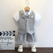 Host Gown Boy Summer Children Thin flowers Boy suit Inn Wind Piano Playing to serve three sets