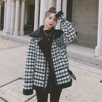 Sandro Tonali lamb coat womens short autumn and winter thick jacket Houndstooth plaid stitching wool coat