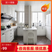 Overall custom kitchen cabinet Chinese European light luxury simple modern white quartz stone stainless steel countertop Kitchen Cabinet