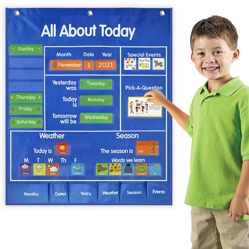 Kindergarten Primary School institutions English calendar weather card hanging bag English teacher and interactive teaching aids with cards