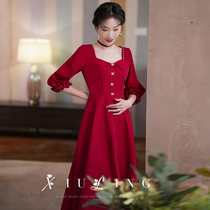 Pregnant woman brides toast 2022 Summer new red wedding engagement gown with dress girl big code cover belly