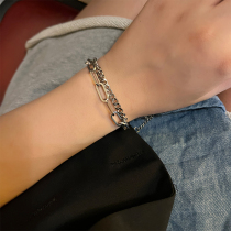 Splicing chain double layered bracelets men and women hip-hop personality advanced cold wind titanium steel does not fade jewelry accessories