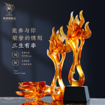 Customized creative trophy glazed crystal trophy customized excellent staff flame authorization card honorary personality team