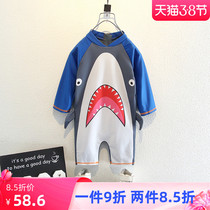 Children Swimsuit Boy Conjoined Long Sleeve Sunscreen Swimsuit Summer Baby Cartoon Cute Swimsuit 2021 New