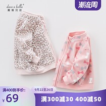 David Bella Spring and Autumn Girls Baby Girl Casual Print Stand Collar Shirt Jacket Jackets Jackets Ble396