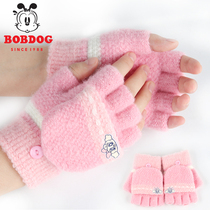 Babu bean girls gloves winter knitted warm baby cute student wool clamshell five-finger childrens half-finger cover