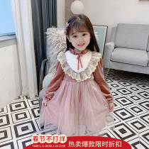 Girls' velvet dress Winter 2021 new foreign-gas little girl velvet princess skirt children's net skirt tide