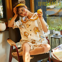 Summer pajamas ladies cotton short sleeve cute doll collar students spring and autumn summer thin home clothes two-piece set