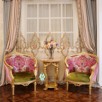 Fan-style high-end beech wood sculpted floral logs made of old imported pink cloth art casual chair European-style small family retro