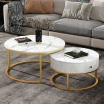 Luoyu light luxury rock board marble round coffee table combination Simple modern small apartment net red small coffee table table living room